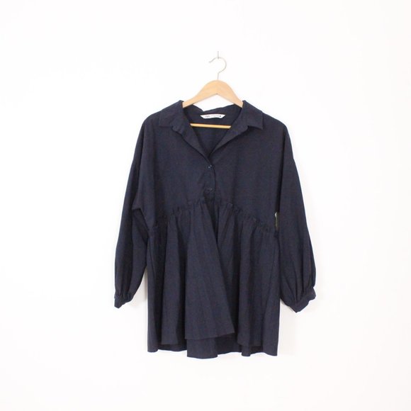 *Zara Peplum Navy Long Sleeve Blouse - Picture 5 of 9